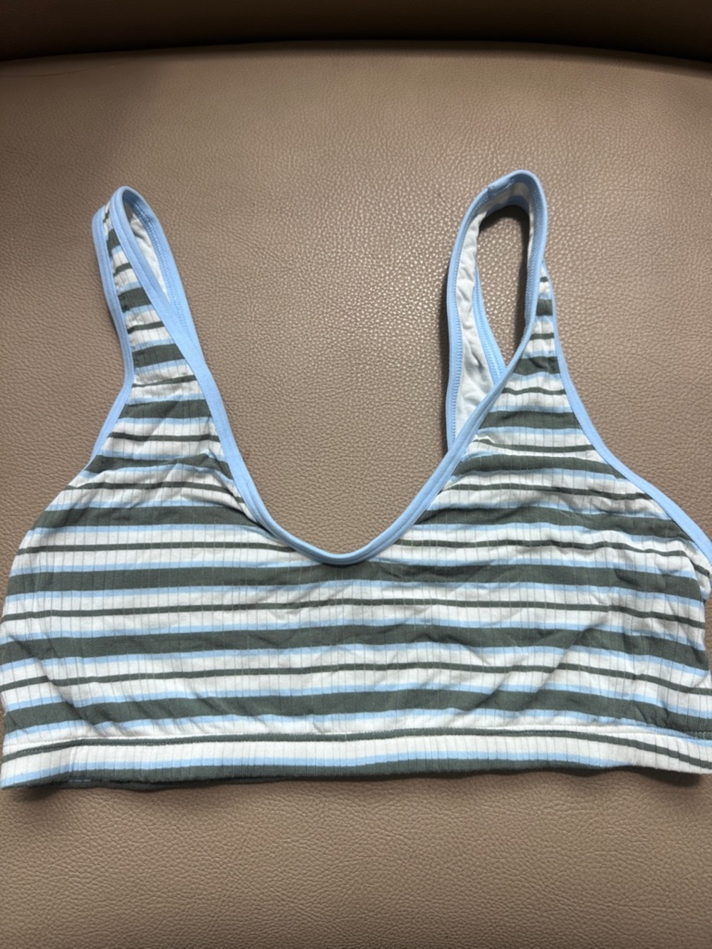 aerie Striped Blue & Gray Ribbed Bralette